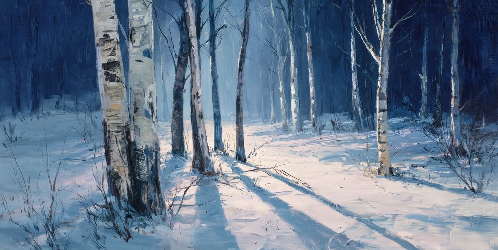 Snow Shadows Between Trunks