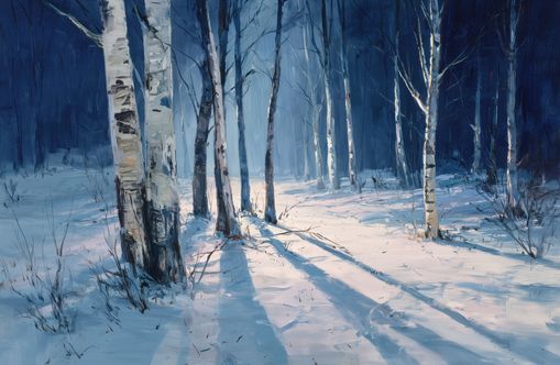 Snow Shadows Between Trunks