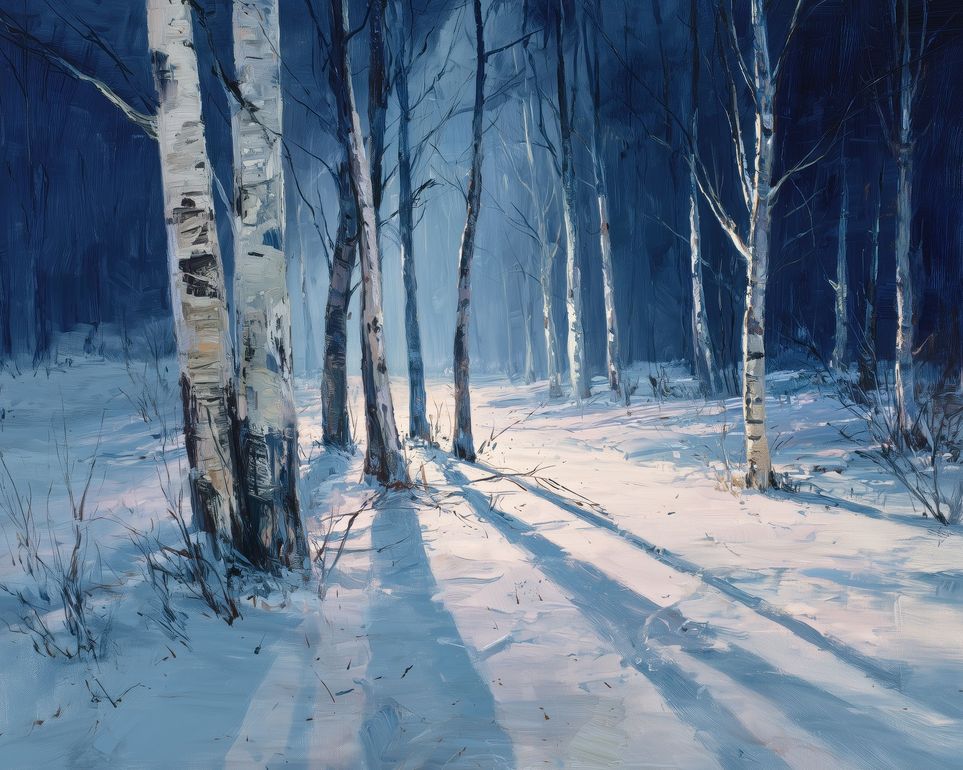 Snow Shadows Between Trunks