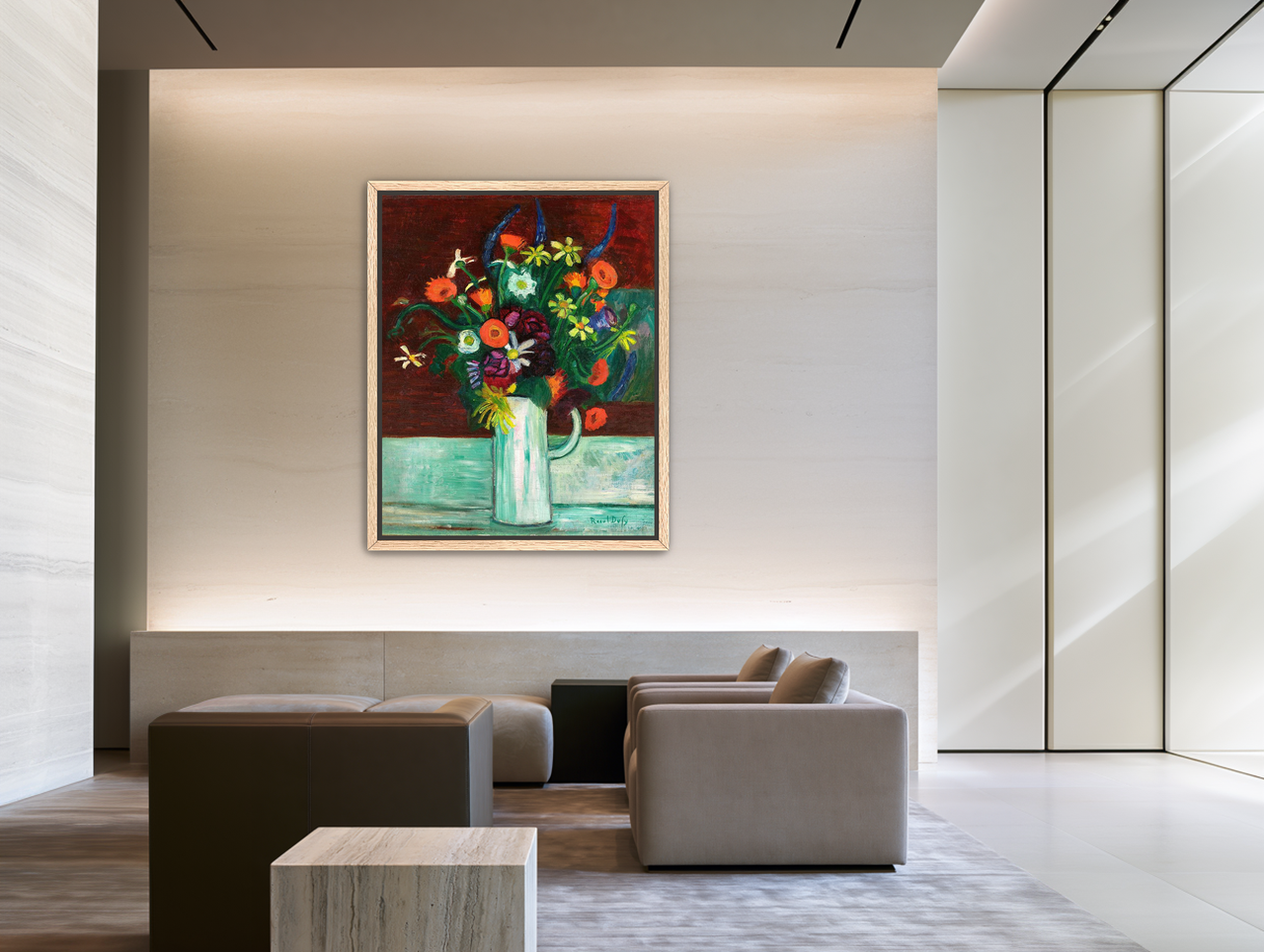 Flowers above the green table room view