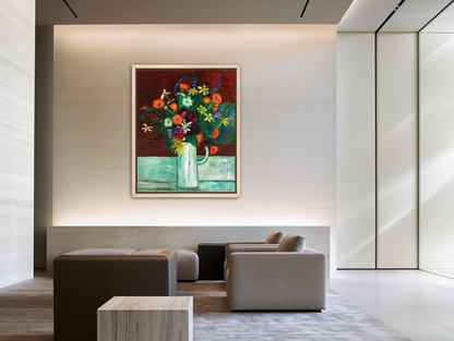 Flowers above the green table room view