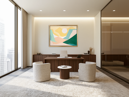White sun over pastel hills room view
