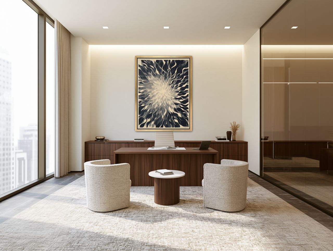 Pale center in black sweep room view