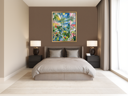 Palm shadows on color fields room view