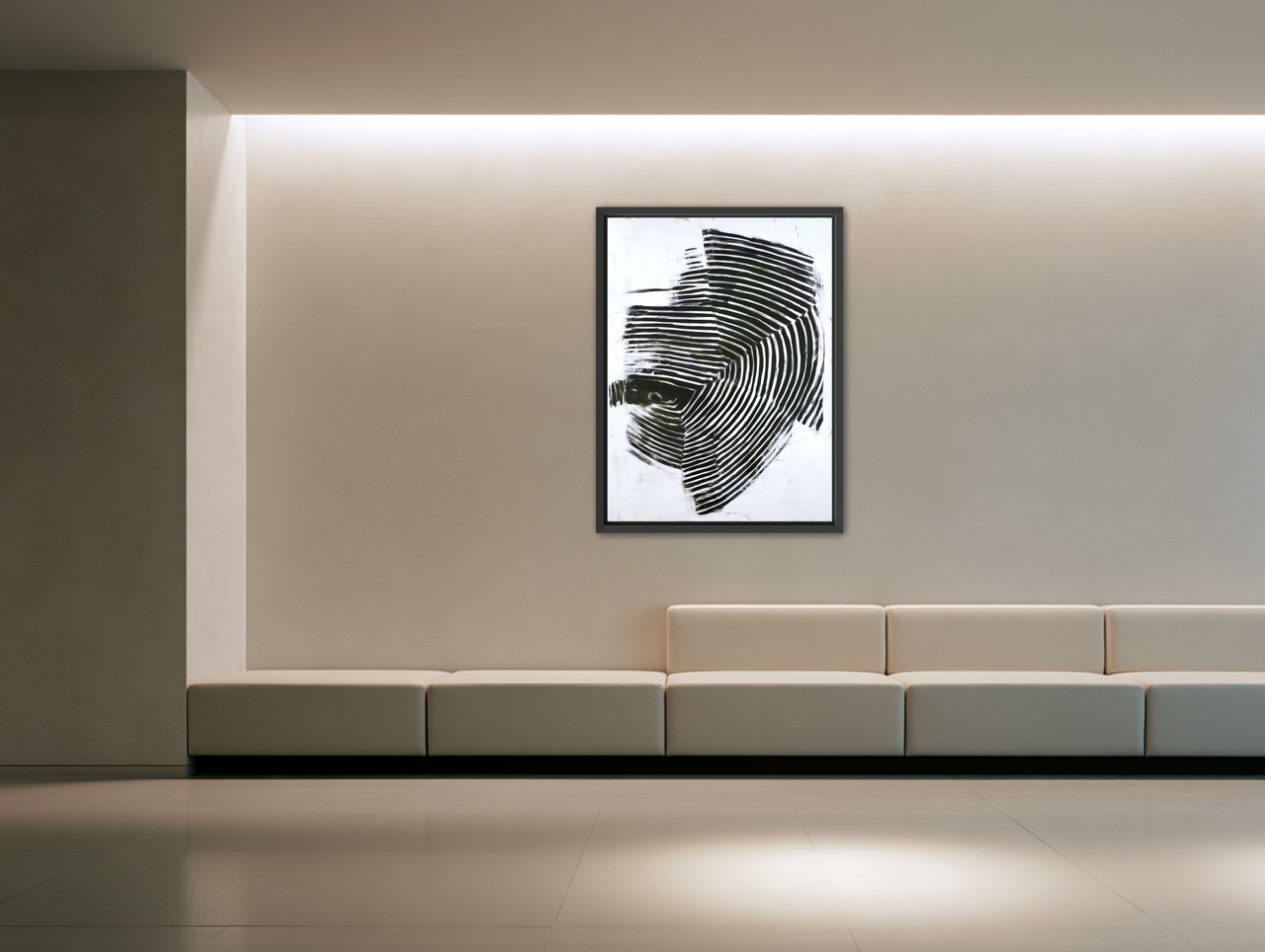 Black bands in white scrape room view