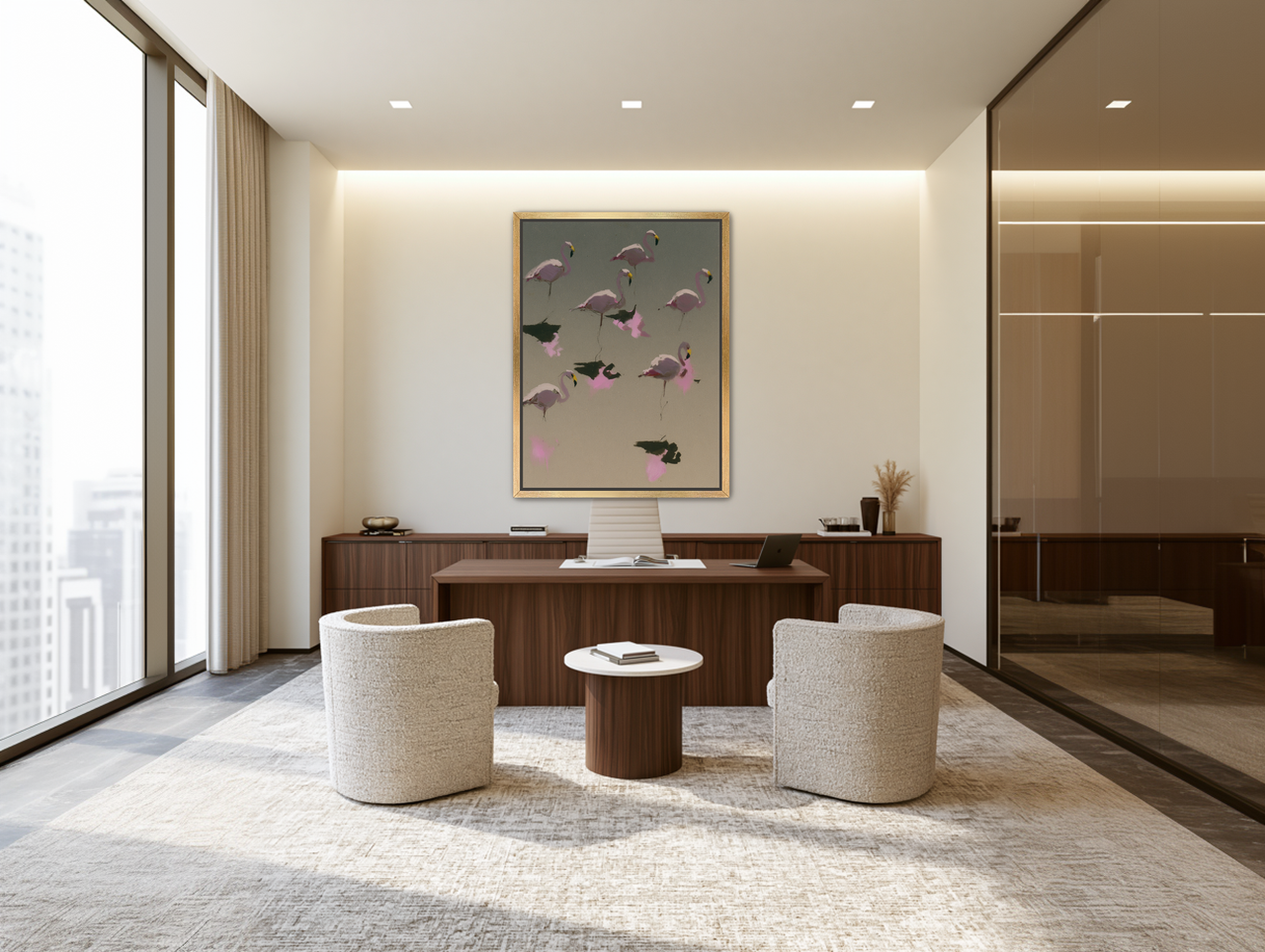 Flamingos in still water room view