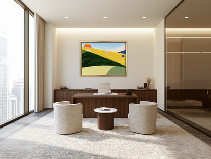 Three suns over rolling hills room view