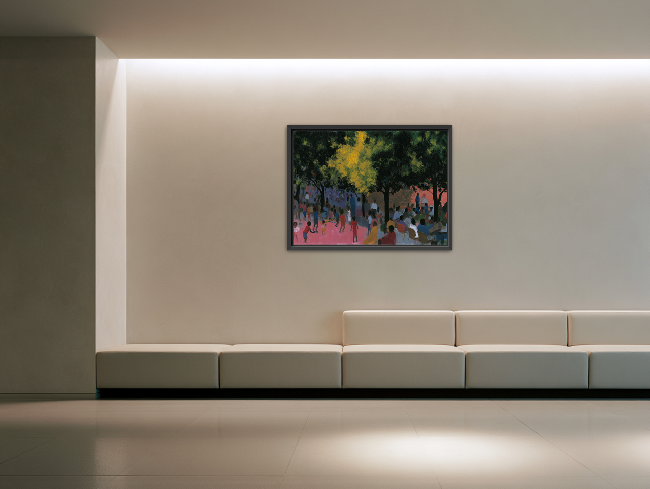 Children playing under trees room view