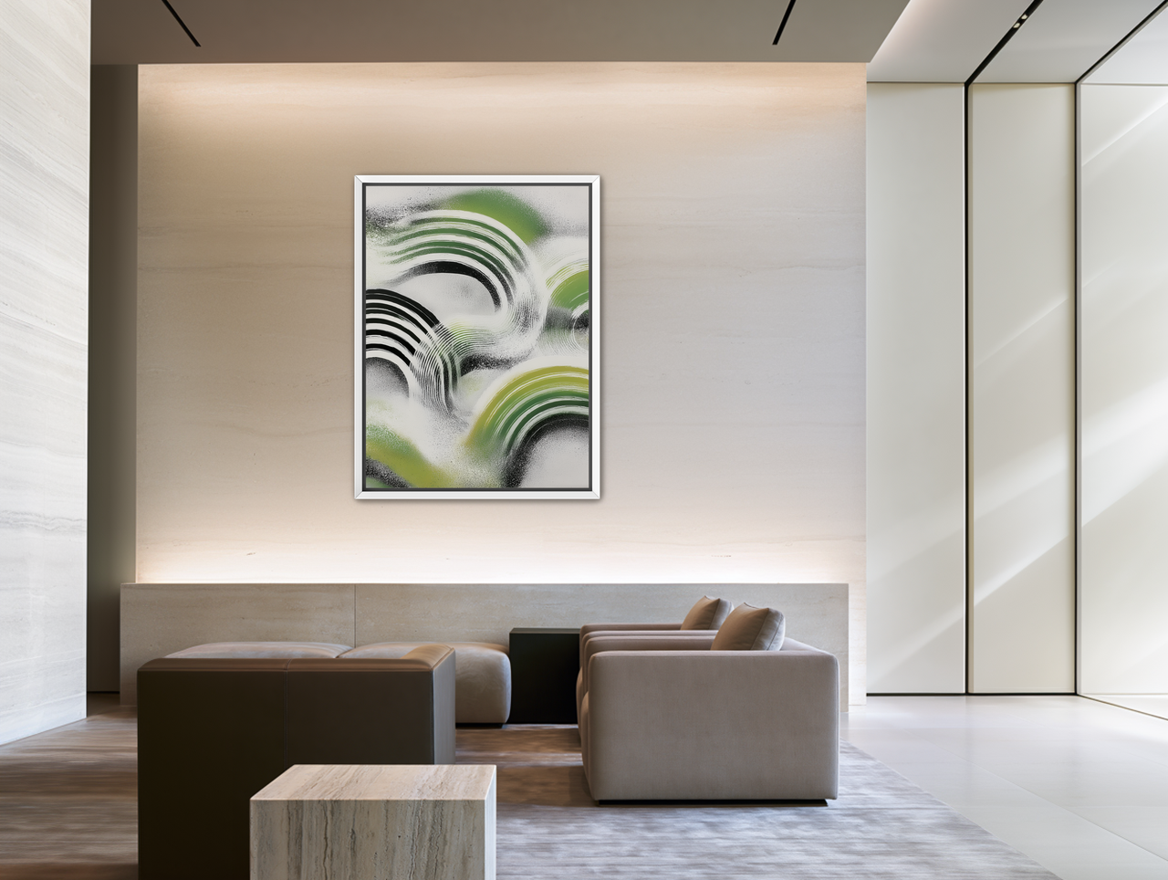 Green arcs across the haze room view