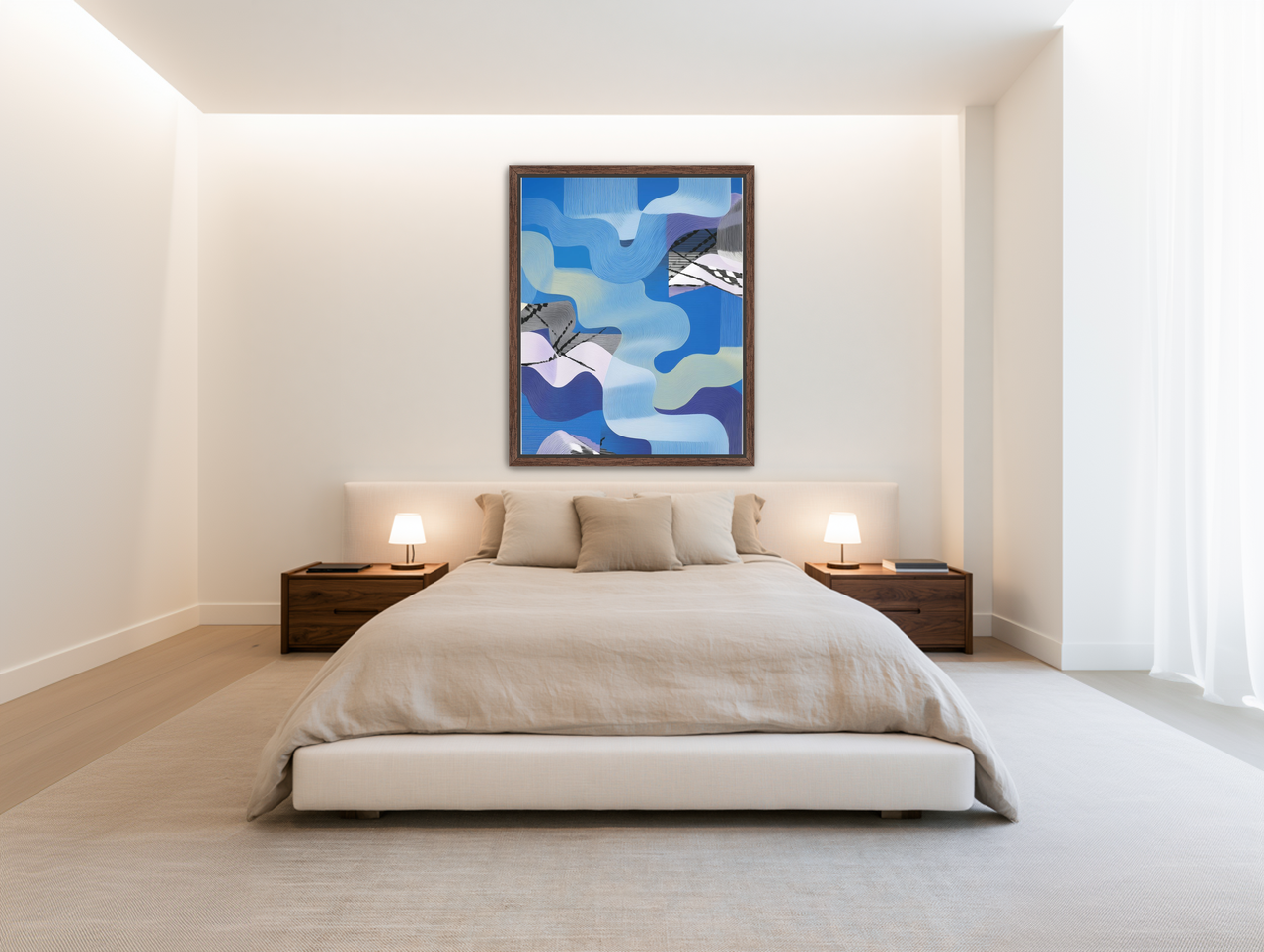 Waves within blue blocks room view