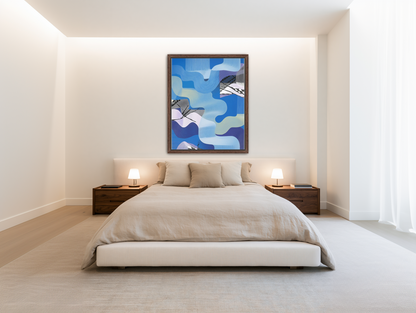 Waves within blue blocks room view