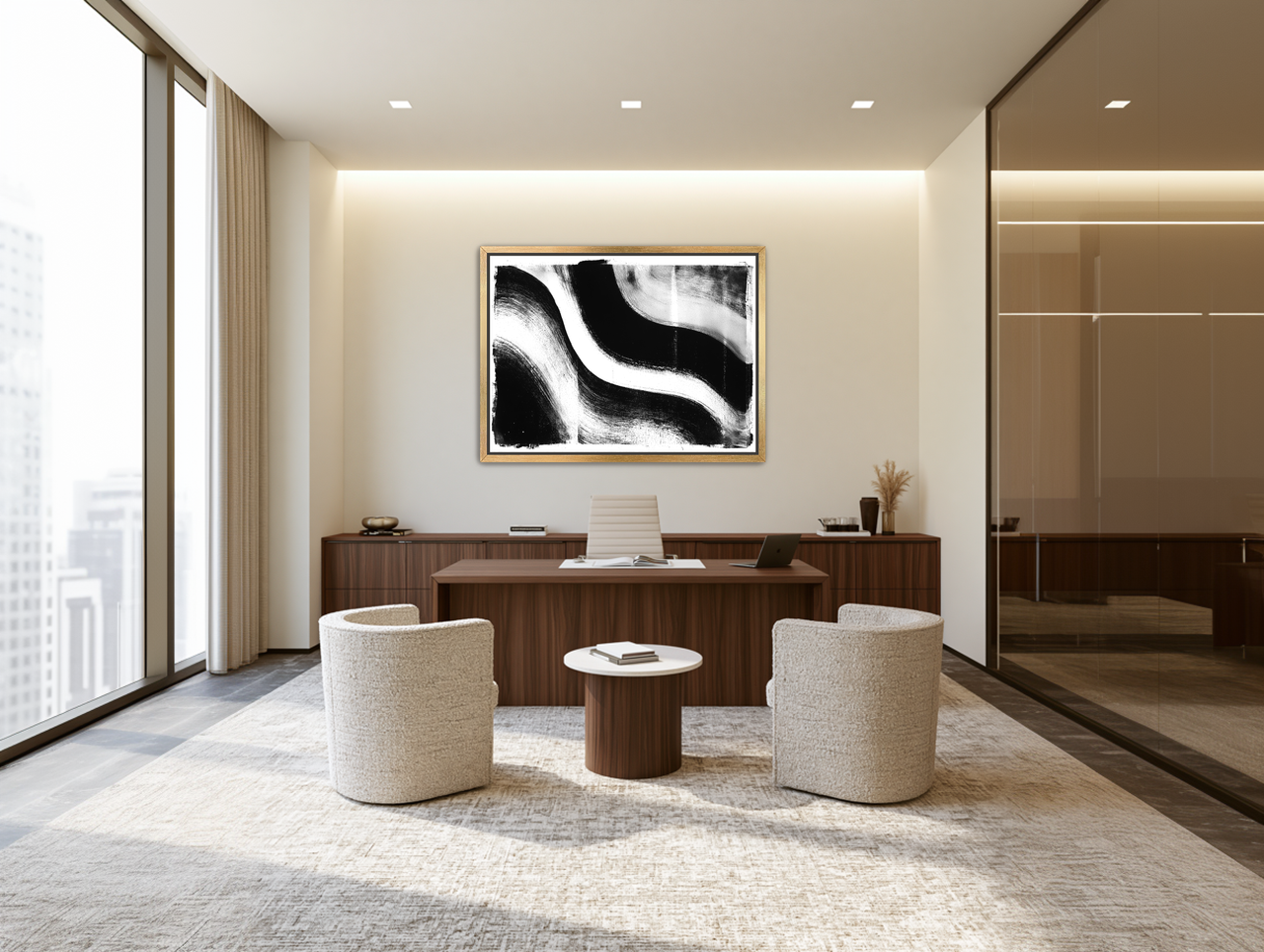 White cut through black room view
