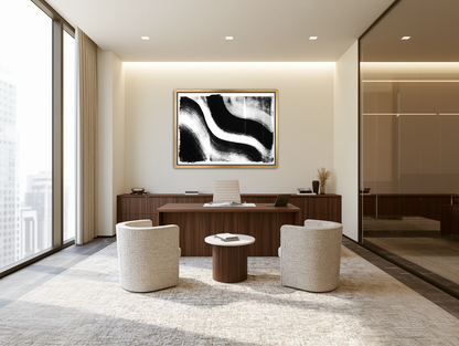 White cut through black room view