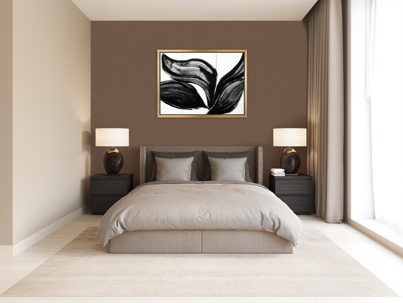 Three petals in black ink room view