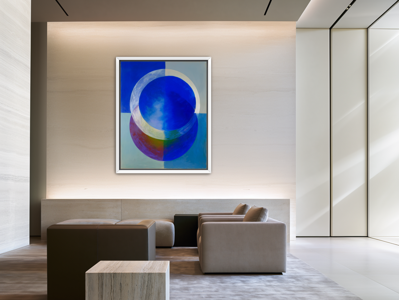 Pale arc across blue circle room view