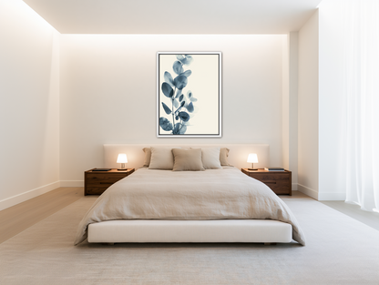 Eucalyptus in quiet blue room view