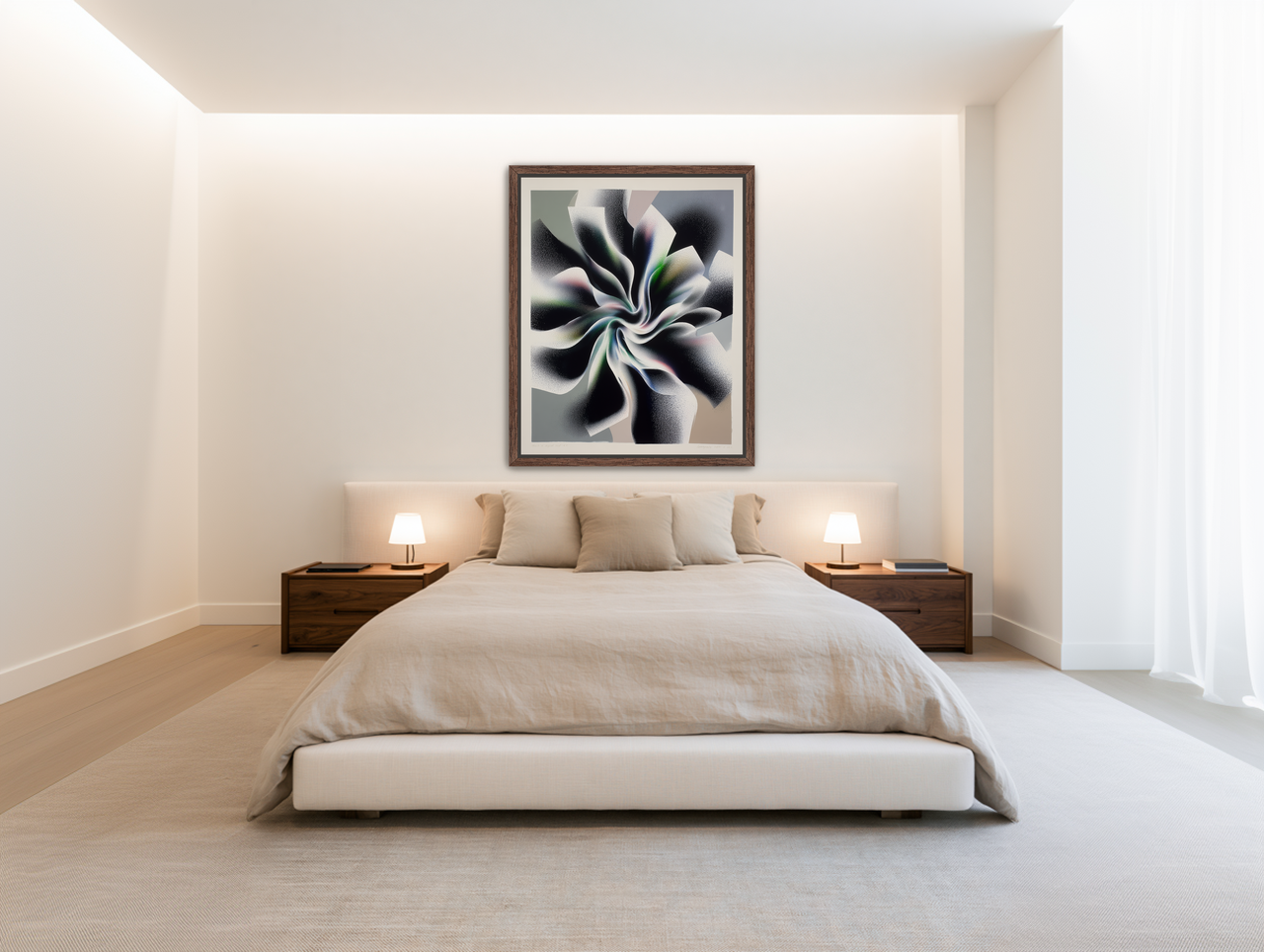 Spiral fold within pale blocks room view