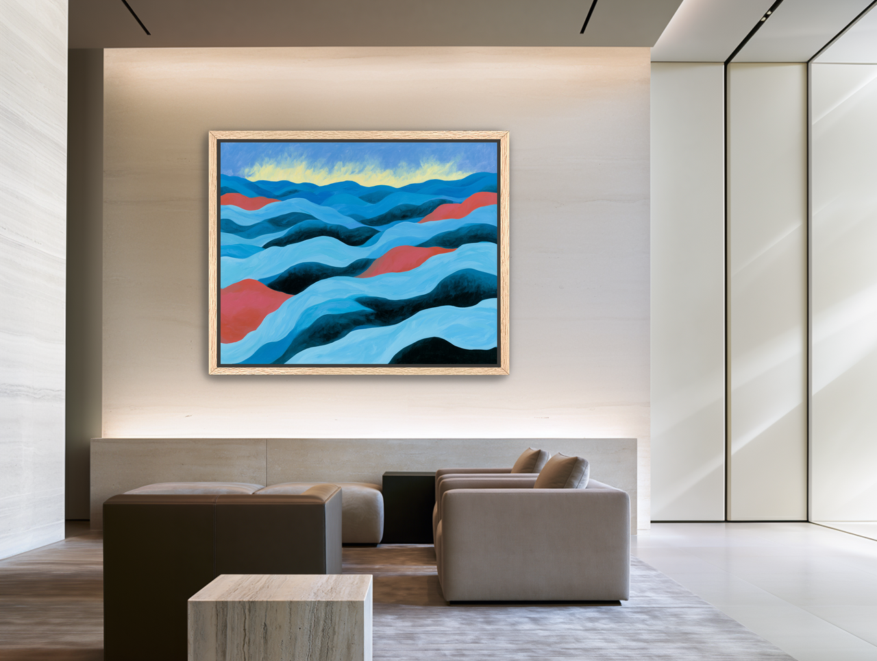 Blue hills under pale sky room view