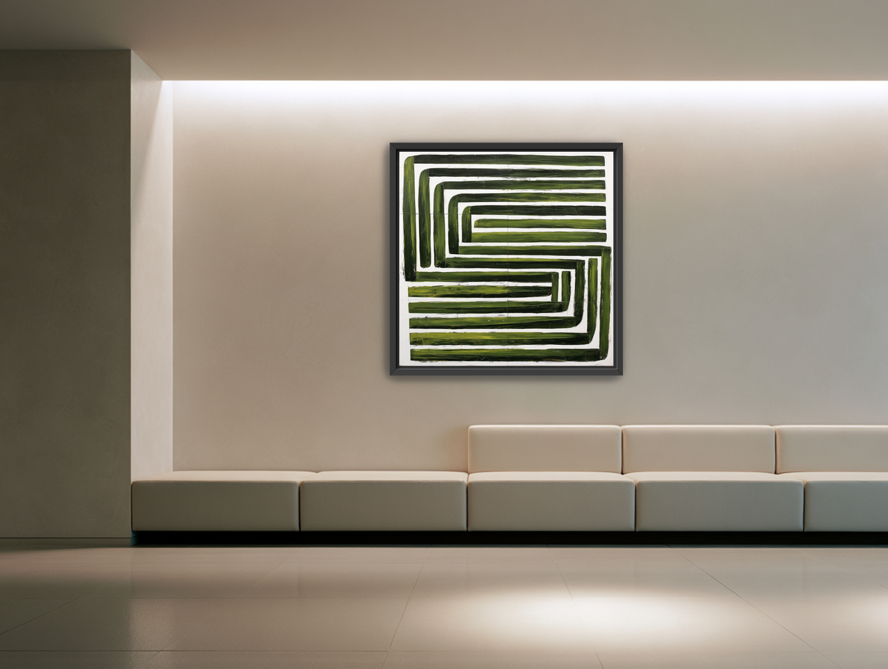 Green maze on white room view
