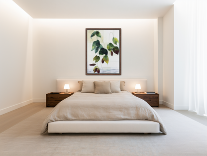 Leaves suspended in quiet air room view