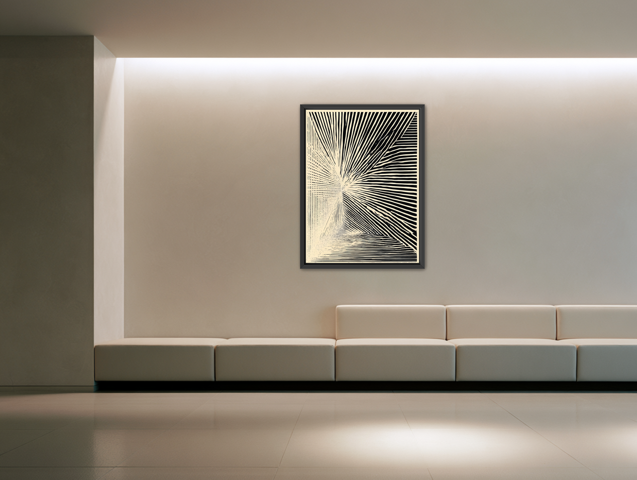 Convergence within black stripes room view