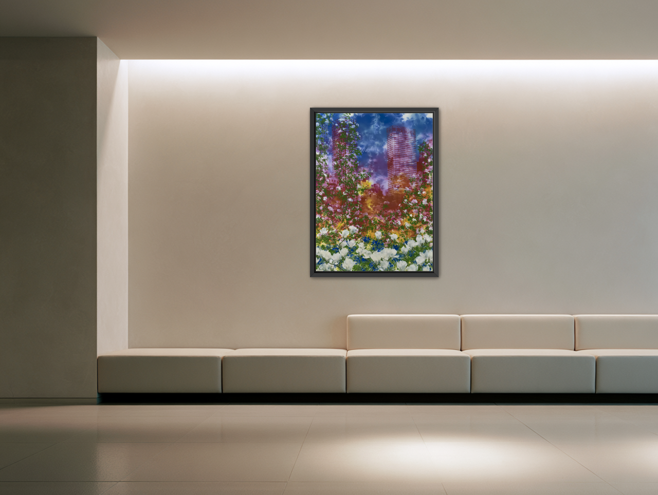 Flowers before storm towers room view