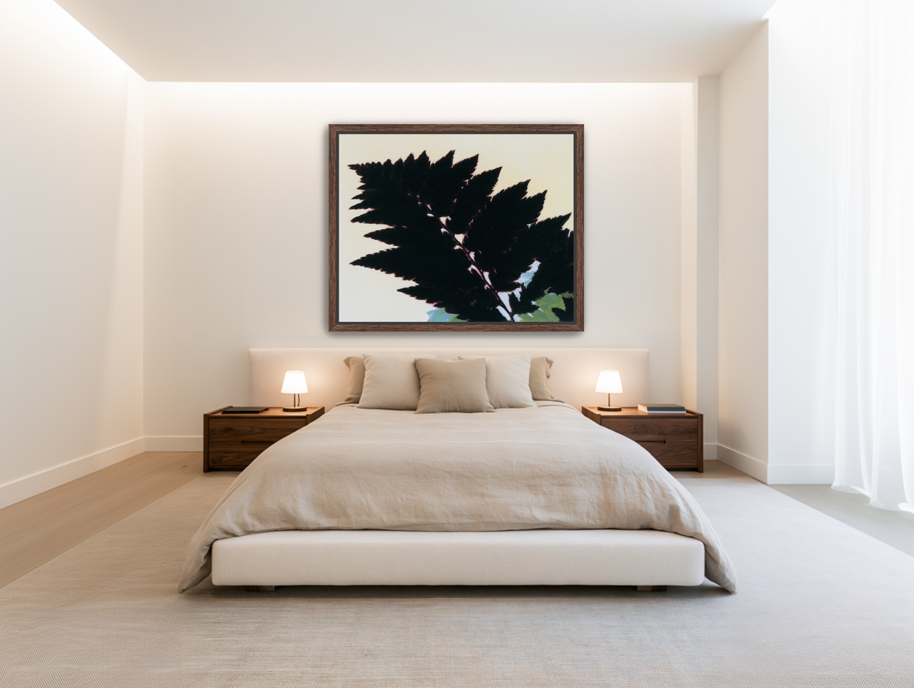 Black leaves on pale ground room view
