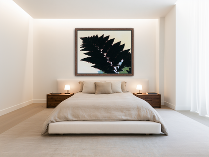 Black leaves on pale ground room view