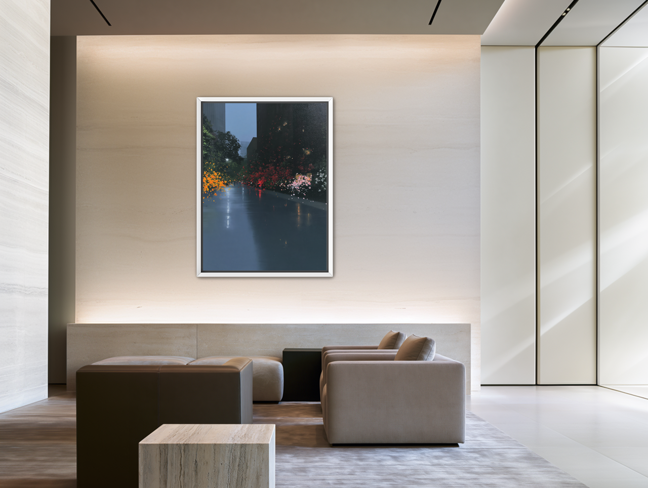 Rainlight on the flowered street room view