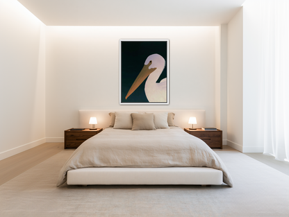White pelican in stillness room view