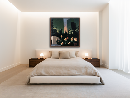 Roses under green towers room view