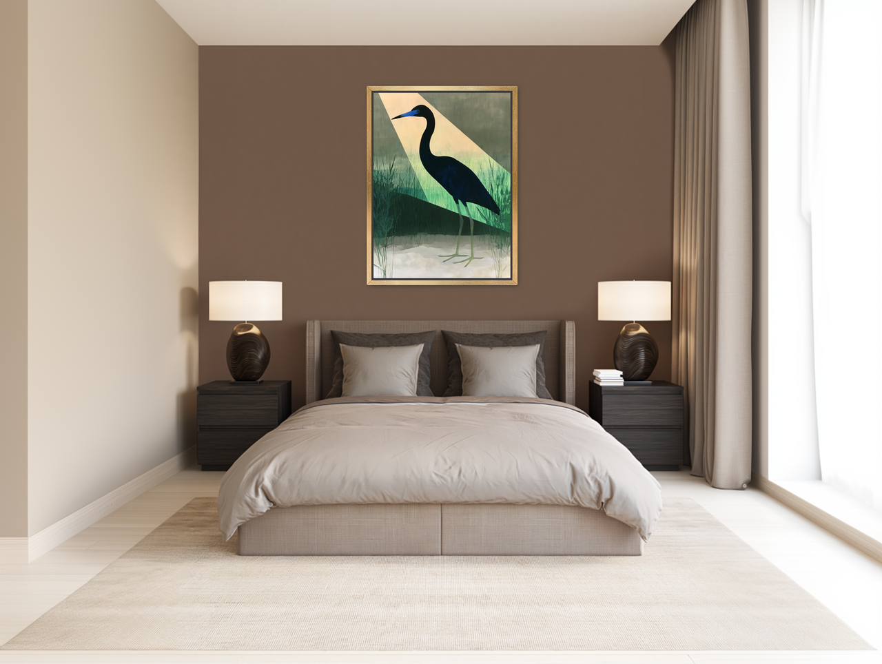 Blue beak in green light room view