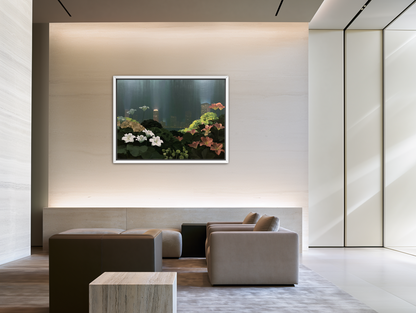 Lilies against the lit skyline room view