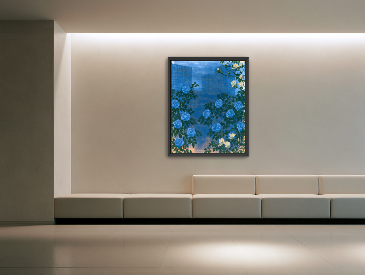 Roses against the blue towers room view