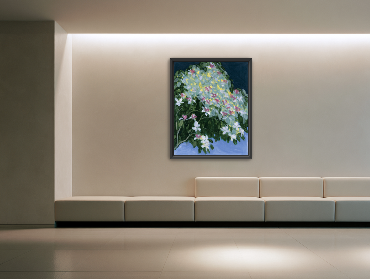Blossoms across the night sky room view