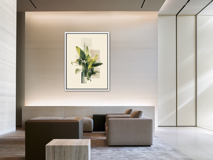 Green leaves among glassy blocks room view