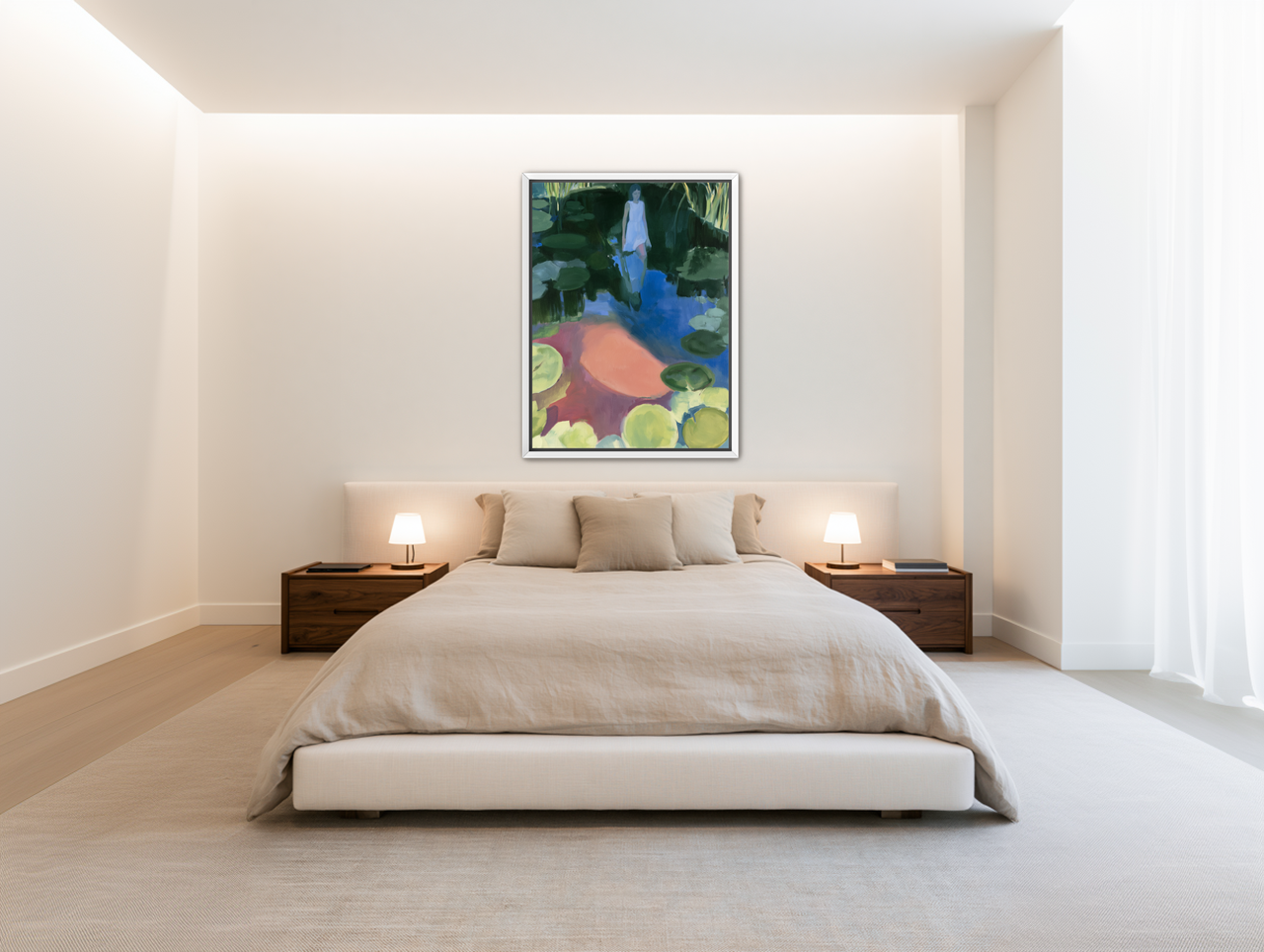 Woman in the lily pond room view