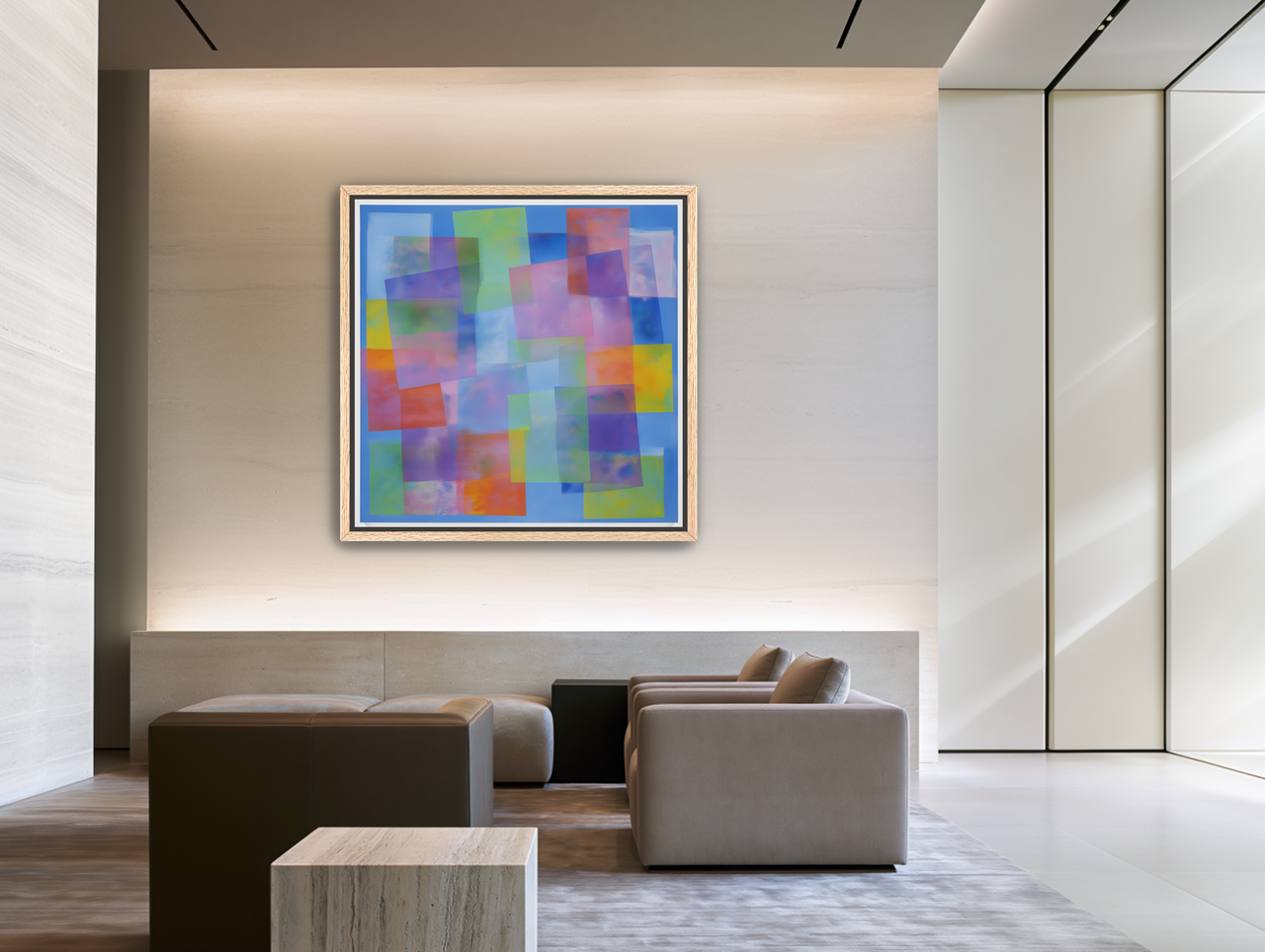Blue field under shifting pastels room view