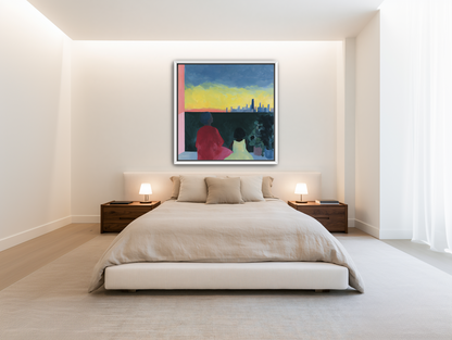 Yellow sky over the skyline room view