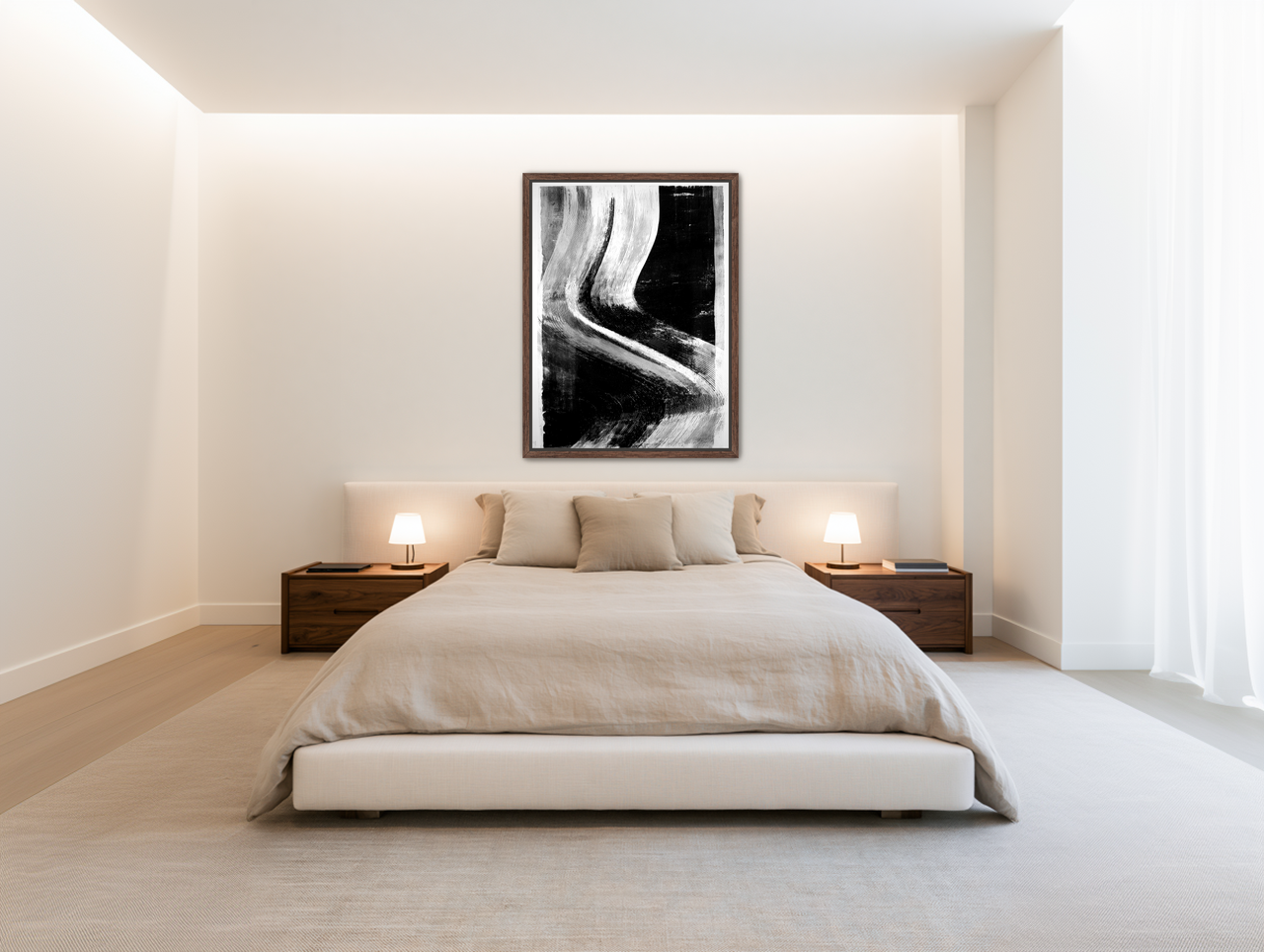 White sweep through black room view