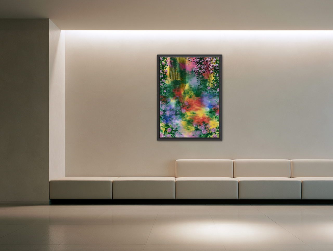 Blossoms over rainbow glass room view