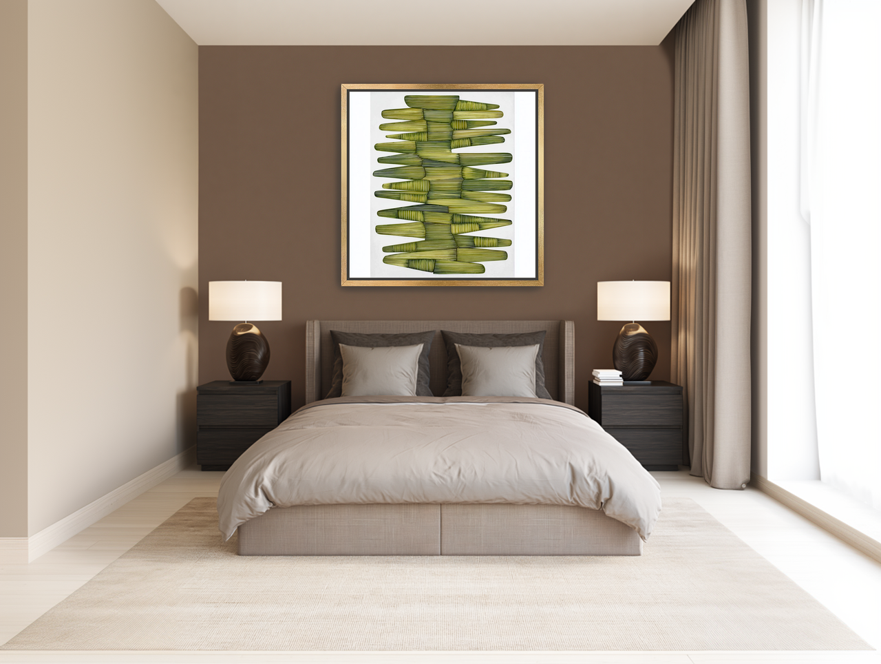 Olive green stacking lightens room view