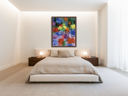 Neon traffic under painted blooms room view