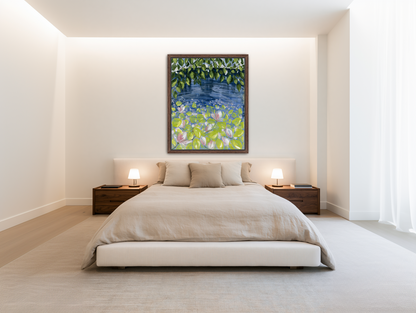 Leaves over lily pond room view