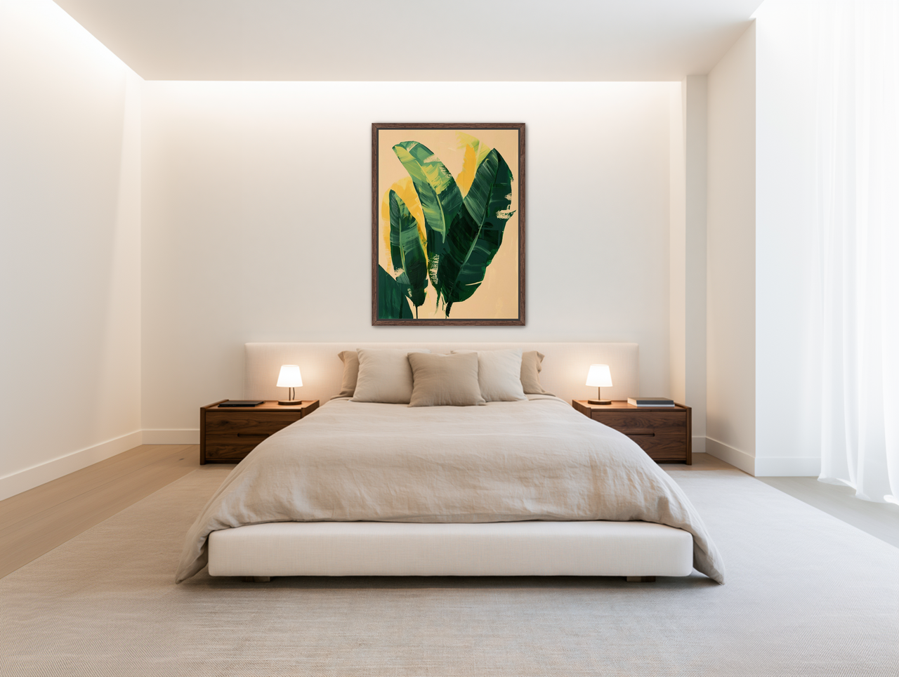 Green leaves in warm haze room view
