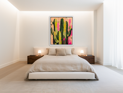 Cacti among pink splatters room view
