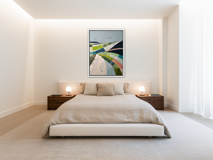 Green fields under black ridge room view