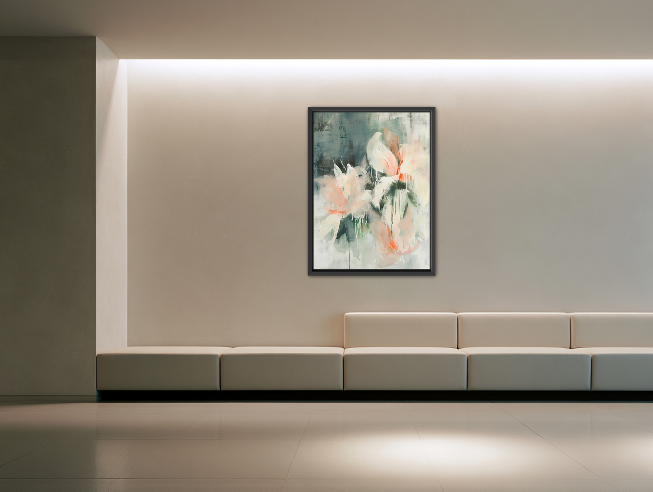 Drips on pale petals room view