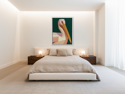 A pelican within green silence room view