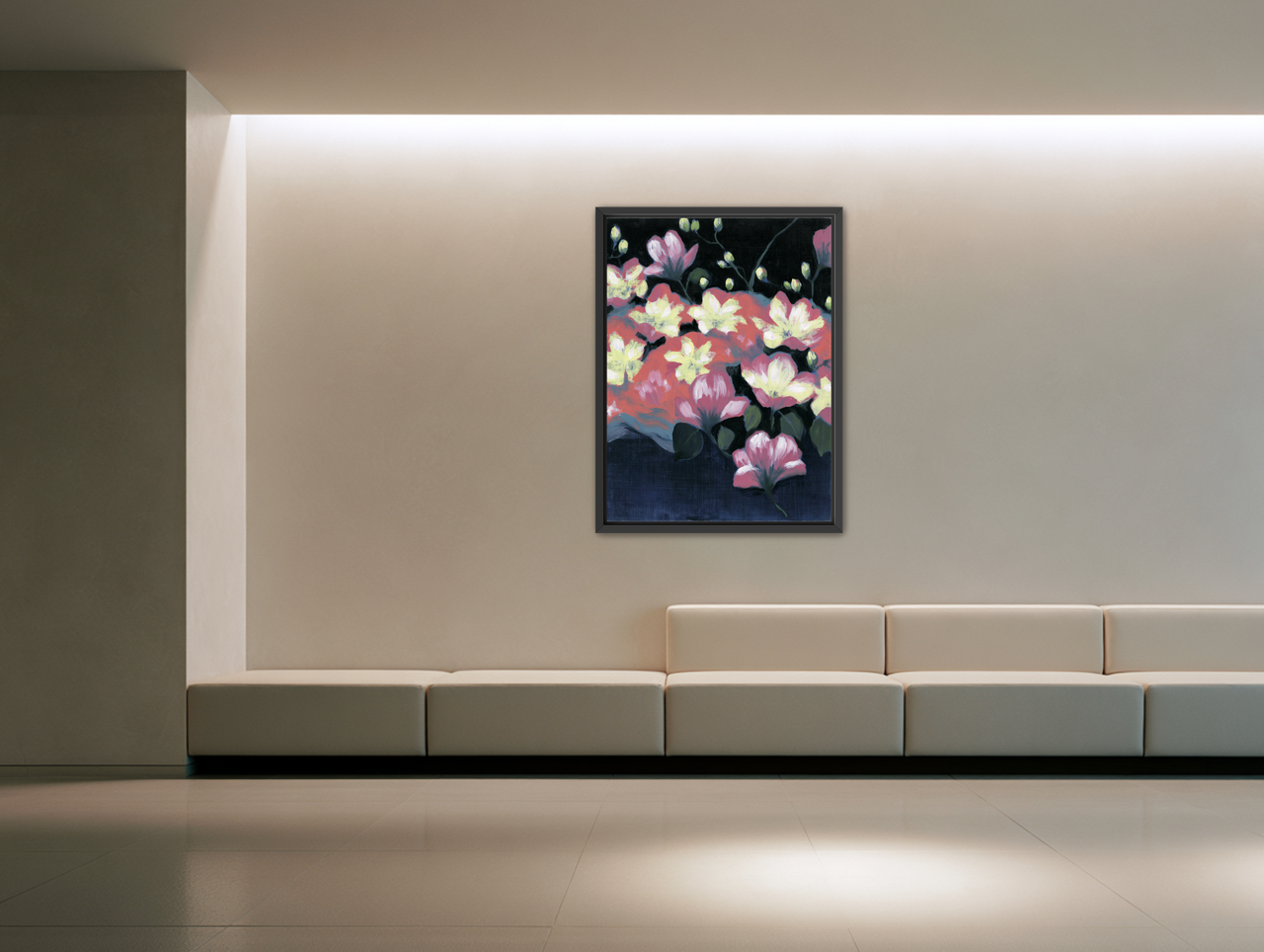 Flowers waking in the dark room view